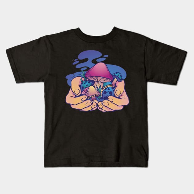 Magical Mushroom Harvest Kids T-Shirt by Cosmo Gazoo